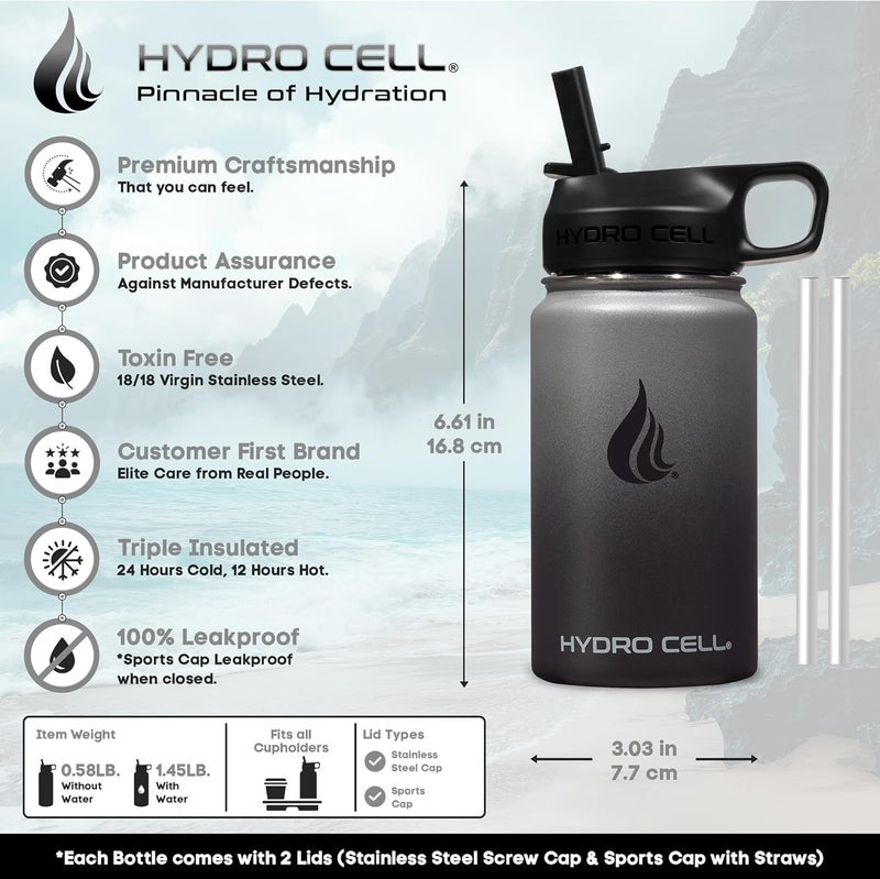 HYDRO CELL Stainless Steel Insulated Water Bottle with Straw - For Cold & Hot Drinks - Metal Vacuum Flask with Screw Cap and Modern Leakproof Sport Thermos for Adults (Graphite/Black 14oz) - Image 3